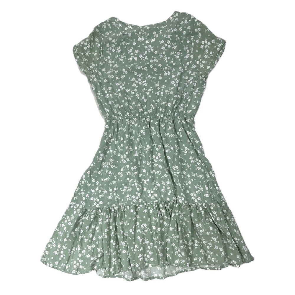 Passport Green V-Neck Tiered Dress White Ditsy Flowers M - Picture 3 of 9
